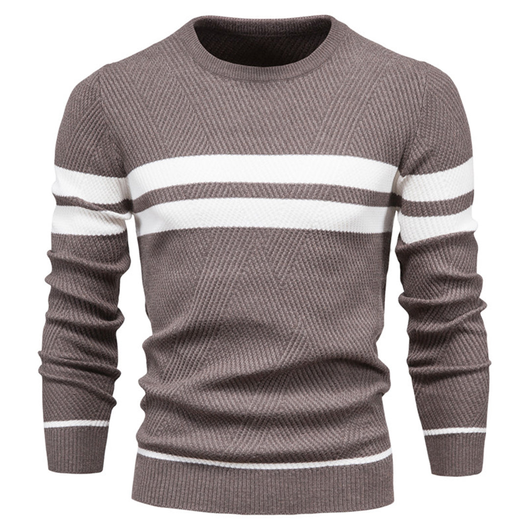 Strickpullover – Schmal Geschnitten – Rundhalsausschnitt – Pullover – Herrenbekleidung-Braun-M-Chaps Herrenmode