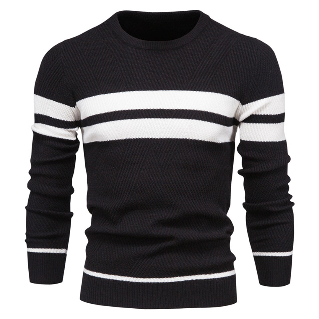 Strickpullover – Schmal Geschnitten – Rundhalsausschnitt – Pullover – Herrenbekleidung-Schwarz-M-Chaps Herrenmode