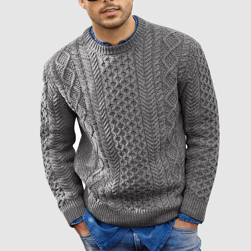 Strickpullover - Warm - Rundhalsausschnitt - Strickpullover - Herrenbekleidung-Grau-S-Chaps Herrenmode
