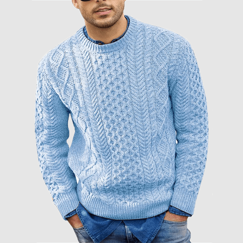 Strickpullover - Warm - Rundhalsausschnitt - Strickpullover - Herrenbekleidung-Hellblau-S-Chaps Herrenmode