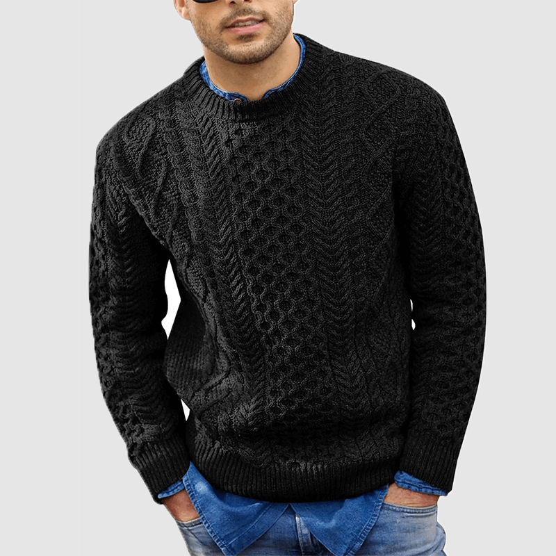 Strickpullover - Warm - Rundhalsausschnitt - Strickpullover - Herrenbekleidung-Schwarz-S-Chaps Herrenmode