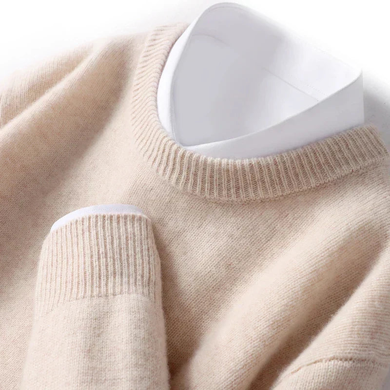 Strickpullover - Warmer Rundhals-Strickpullover für Männer-Beige-S-Chaps Herrenmode