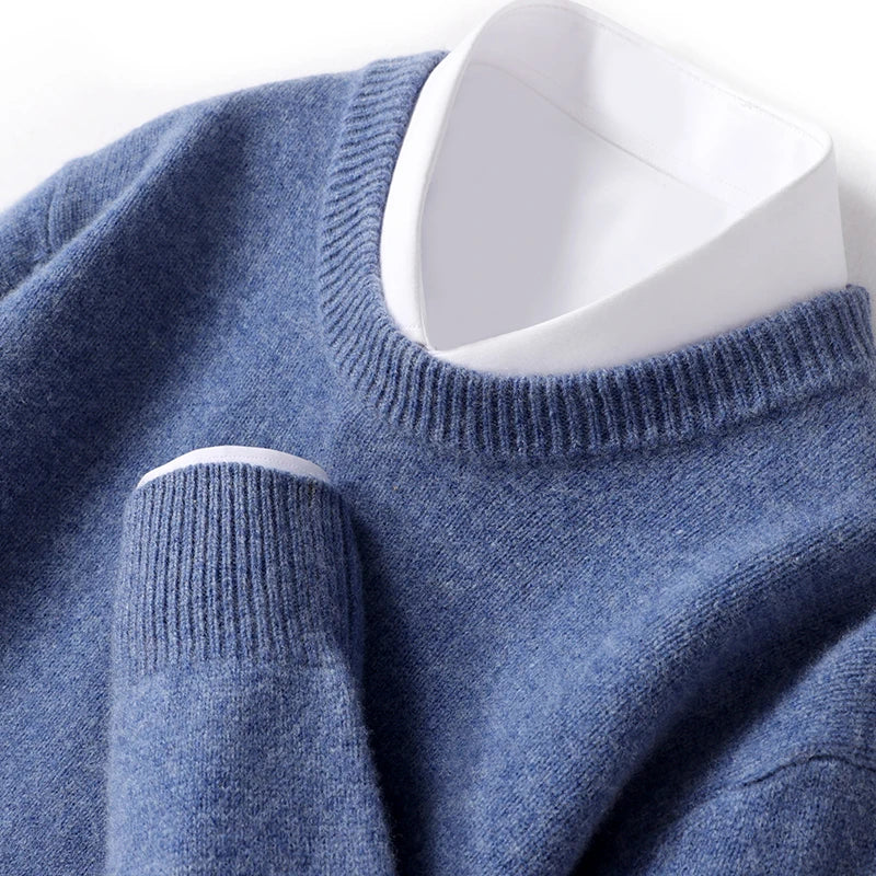 Strickpullover - Warmer Rundhals-Strickpullover für Männer-Blau-S-Chaps Herrenmode
