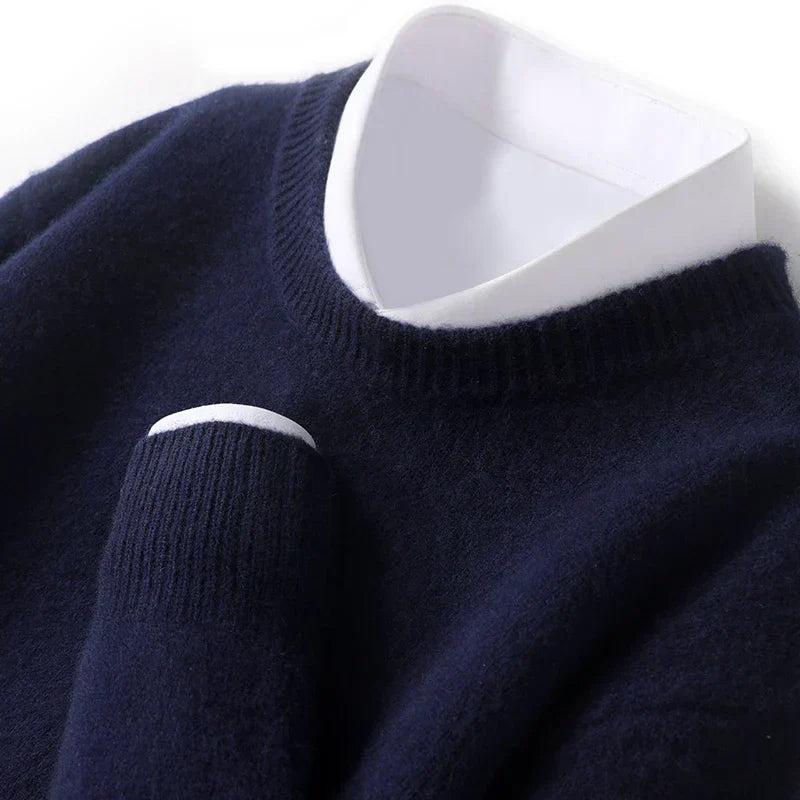 Strickpullover - Warmer Rundhals-Strickpullover für Männer-Dunkelblau-S-Chaps Herrenmode
