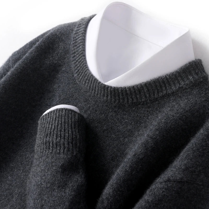 Strickpullover - Warmer Rundhals-Strickpullover für Männer-Dunkelgrau-S-Chaps Herrenmode