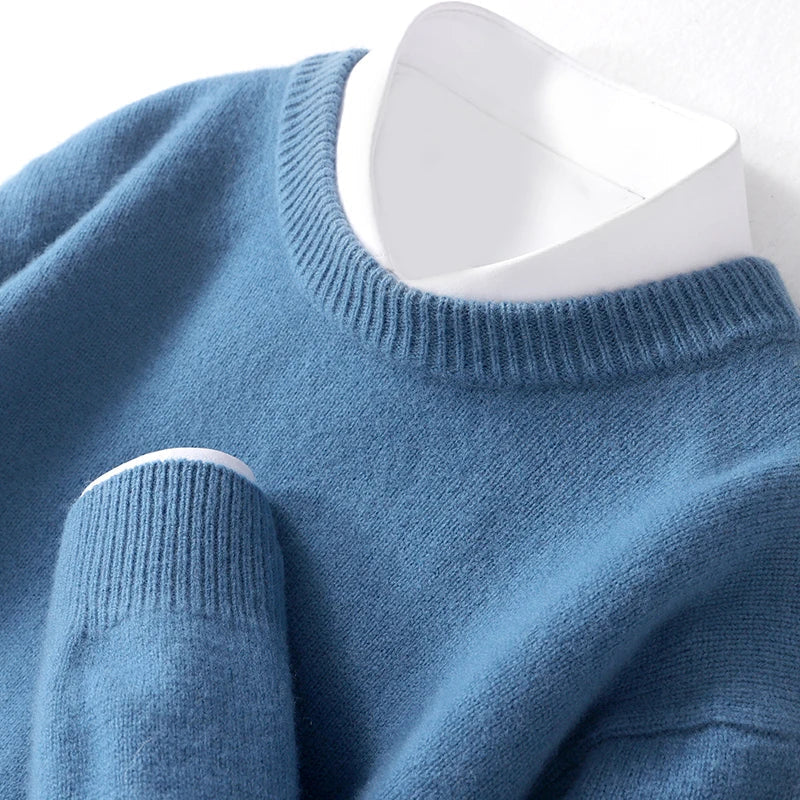 Strickpullover - Warmer Rundhals-Strickpullover für Männer-Hellblau-S-Chaps Herrenmode