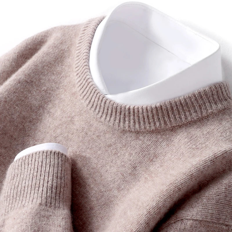 Strickpullover - Warmer Rundhals-Strickpullover für Männer-Hellbraun-S-Chaps Herrenmode