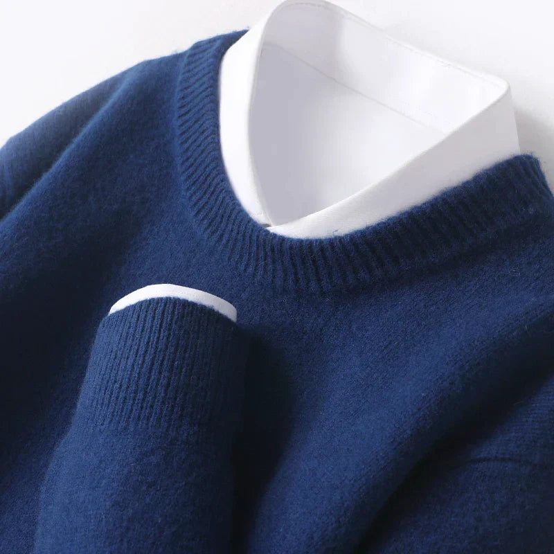 Strickpullover - Warmer Rundhals-Strickpullover für Männer-Nachtblau-S-Chaps Herrenmode