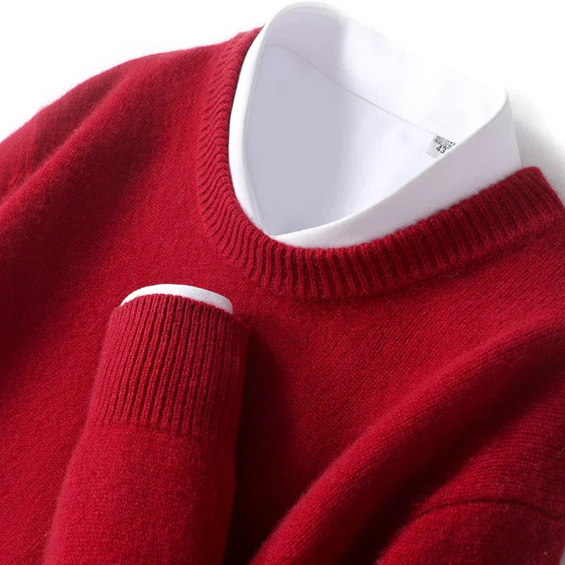 Strickpullover - Warmer Rundhals-Strickpullover für Männer-Rot-S-Chaps Herrenmode