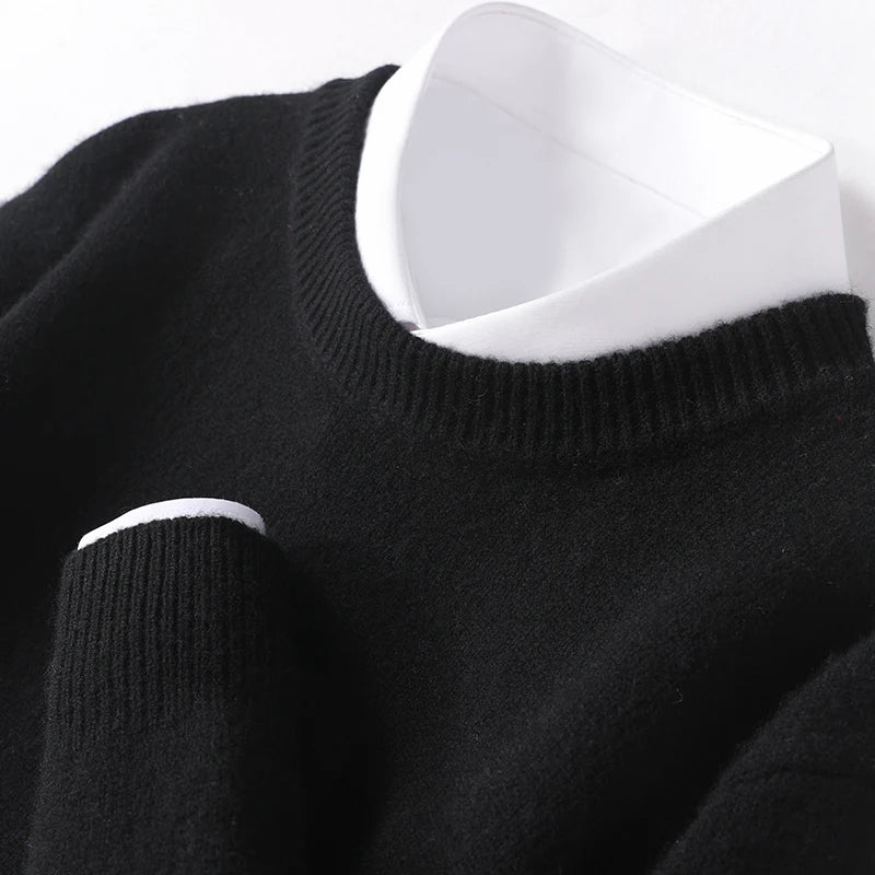 Strickpullover - Warmer Rundhals-Strickpullover für Männer-Schwarz-S-Chaps Herrenmode