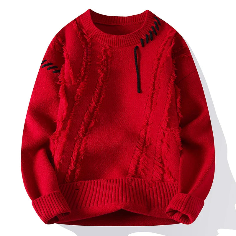 Strickpullover | Winter | Rundhalsausschnitt | Grobstrickpullover | Herren-Strickwaren-Rot-M-Chaps Herrenmode
