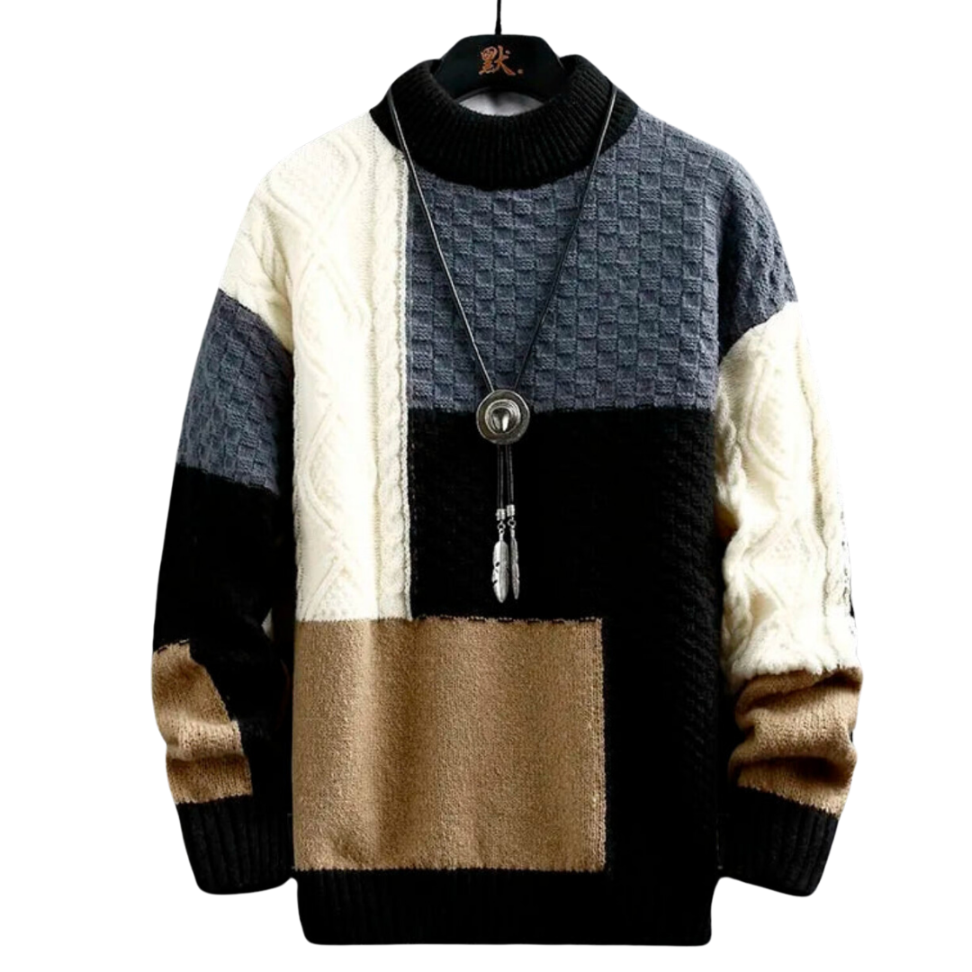 Strickpullover | Winter | Rundhalsausschnitt | Grobstrickpullover | Herren-Strickwaren-Schwarz-Weiß-Grau-Beige-M-Chaps Herrenmode
