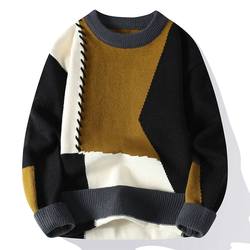 Strickpullover | Winter | Rundhalsausschnitt | Grobstrickpullover | Herren-Strickwaren-Schwarz-Weiß-Grau-Olivbraun-M-Chaps Herrenmode