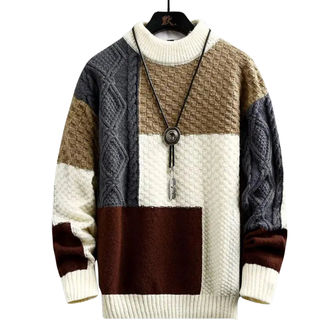 Strickpullover | Winter | Rundhalsausschnitt | Grobstrickpullover | Herren-Strickwaren-Weiß-Braun-Grau-Beige-M-Chaps Herrenmode