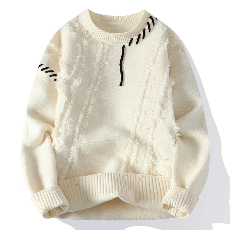 Strickpullover | Winter | Rundhalsausschnitt | Grobstrickpullover | Herren-Strickwaren-Weiß-M-Chaps Herrenmode