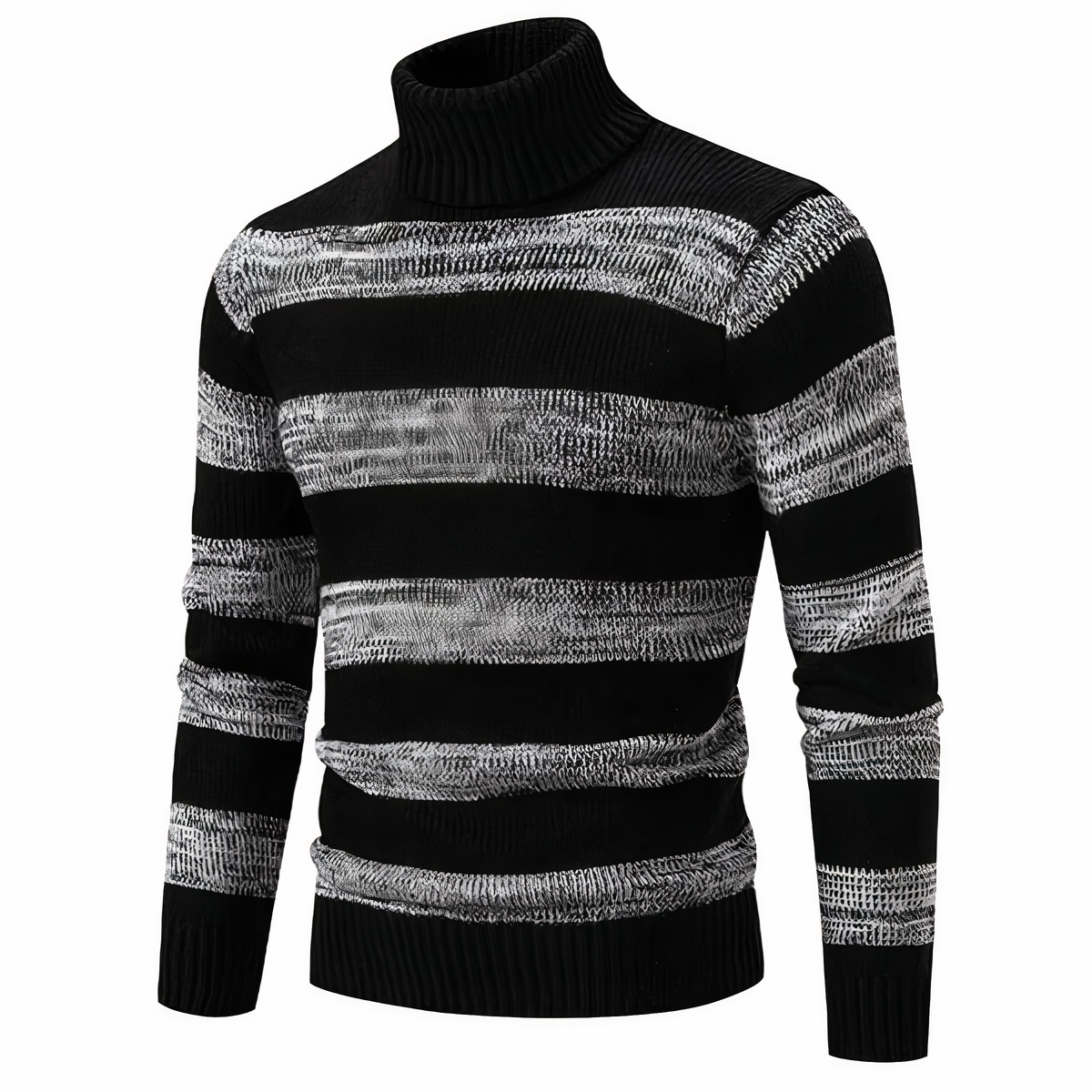 Strickpullover – schmal geschnittener Herren-Pullover mit hohem Kragen und Patchworkmuster-Schwarz-Grau-S-Chaps Herrenmode