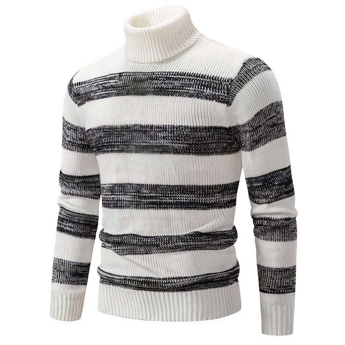 Strickpullover – schmal geschnittener Herren-Pullover mit hohem Kragen und Patchworkmuster-Weiß-Grau-S-Chaps Herrenmode