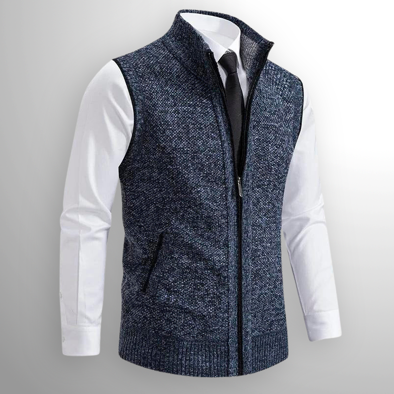 Strickweste – Ärmellose Herrenweste aus Wolle mit Reißverschluss-Blau-S-Chaps Herrenmode