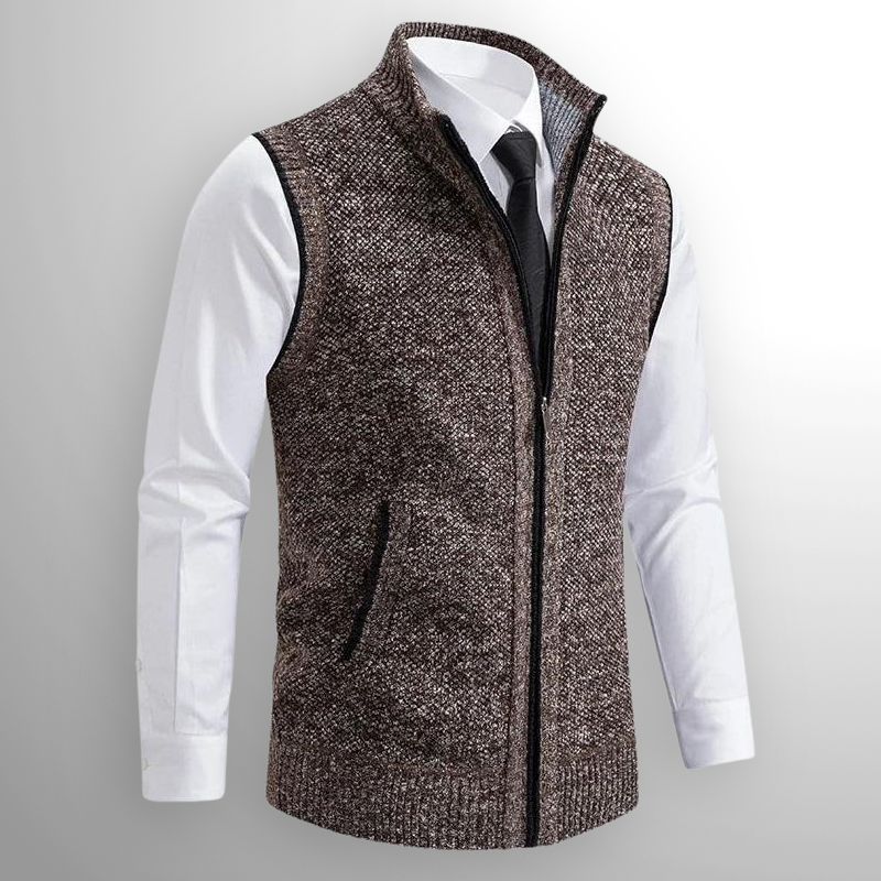 Strickweste – Ärmellose Herrenweste aus Wolle mit Reißverschluss-Braun-S-Chaps Herrenmode