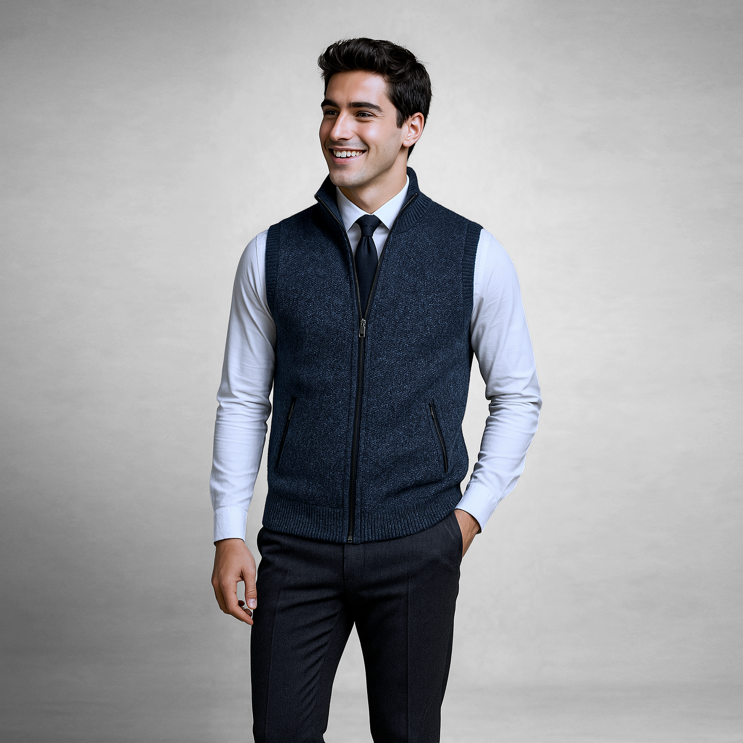 Strickweste – Ärmellose Herrenweste aus Wolle mit Reißverschluss-Chaps Herrenmode