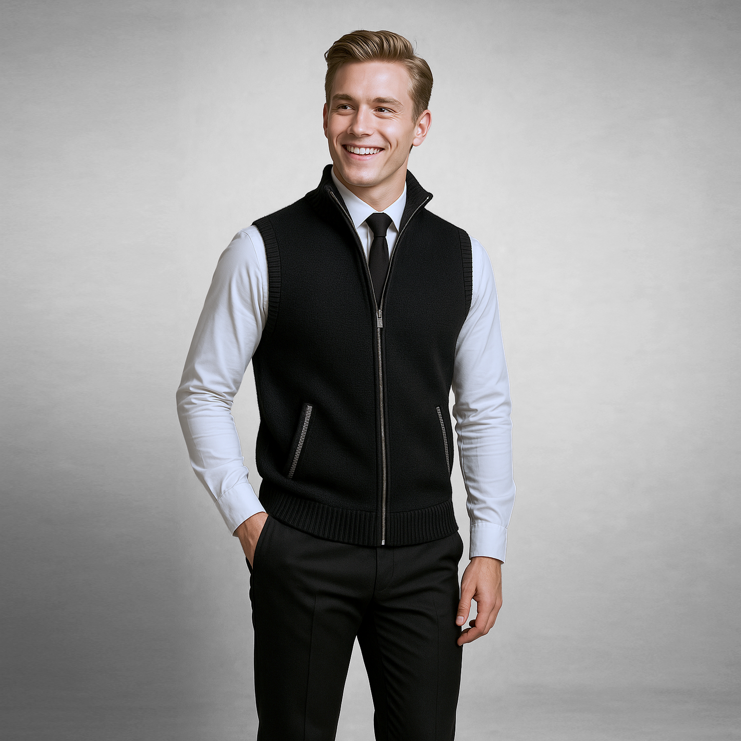 Strickweste – Ärmellose Herrenweste aus Wolle mit Reißverschluss-Chaps Herrenmode
