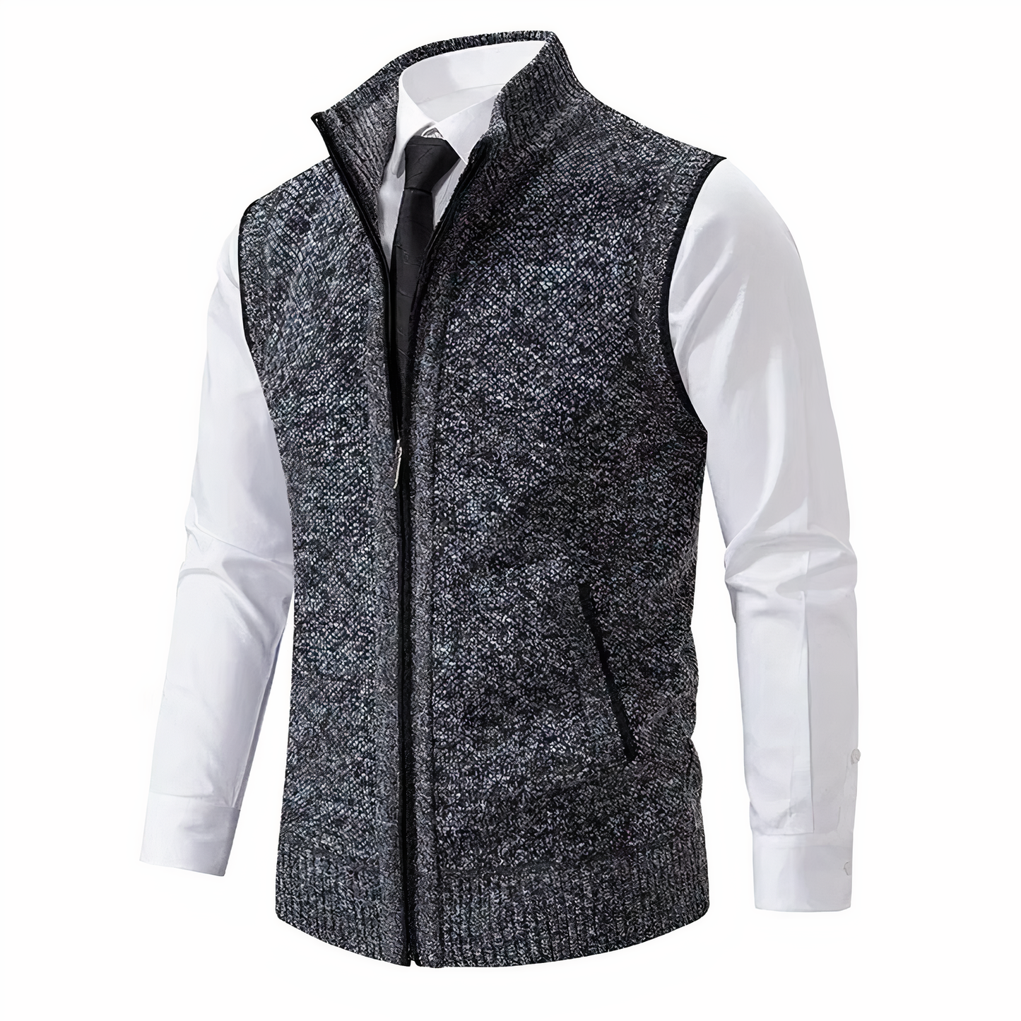Strickweste - Ärmellose Zip-Up Weste für Männer für den Winter-Dunkelgrau-XS-Chaps Herrenmode