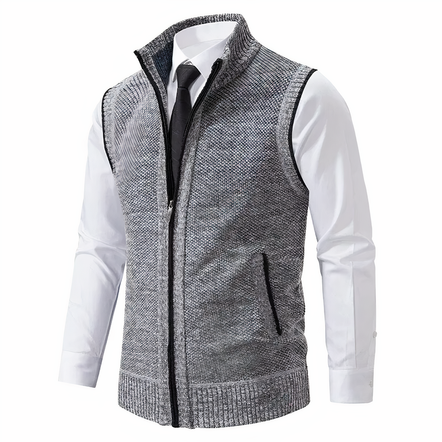 Strickweste - Ärmellose Zip-Up Weste für Männer für den Winter-Hellgrau-XS-Chaps Herrenmode