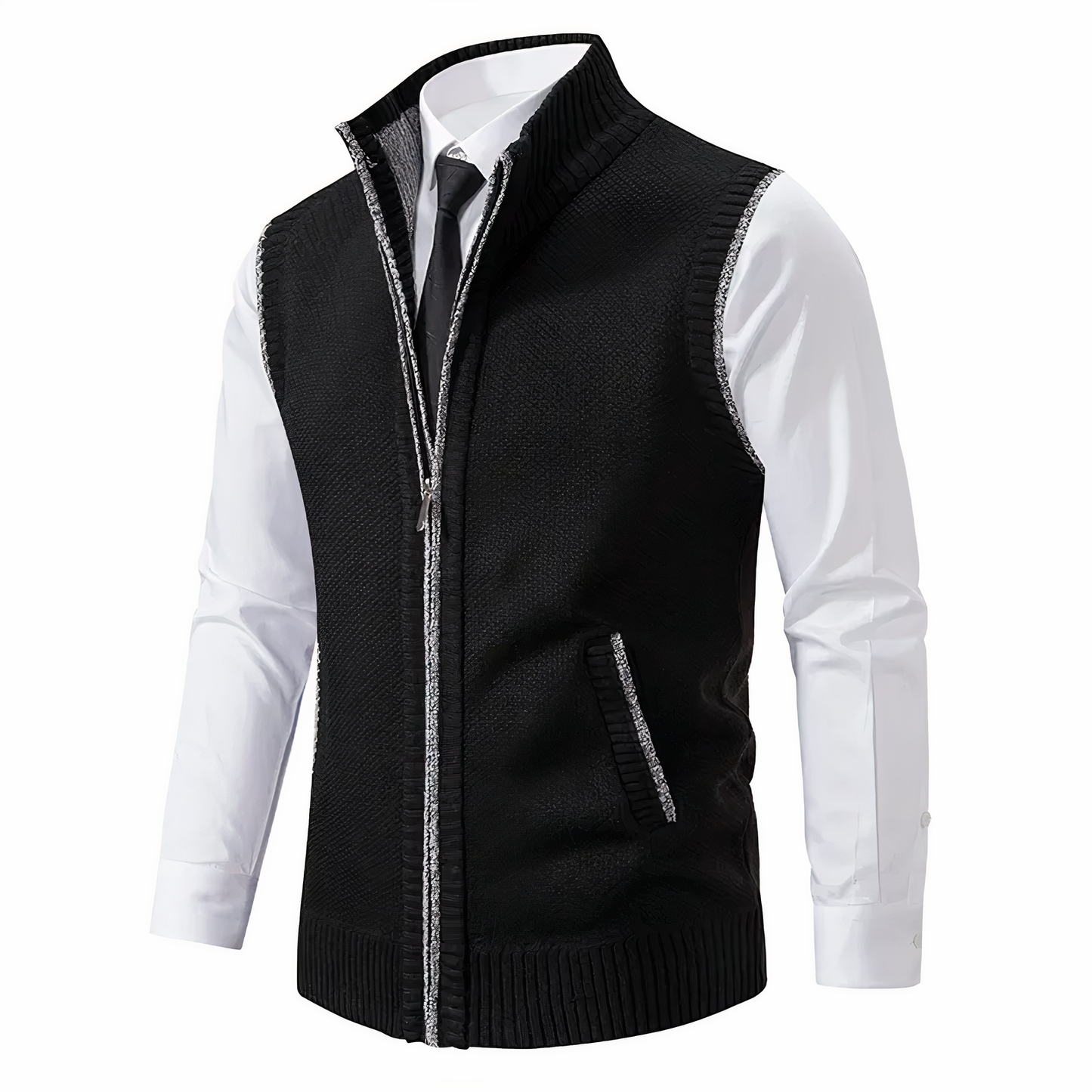 Strickweste - Ärmellose Zip-Up Weste für Männer für den Winter-Schwarz-XS-Chaps Herrenmode