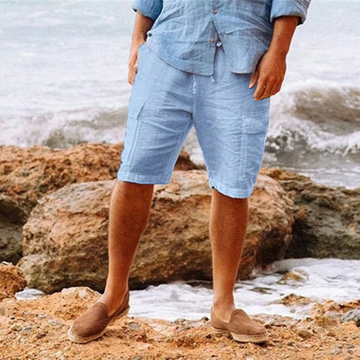 Summer Shorts – Loose Fit – Leinen – Cargoshorts – Herren Shorts-Blau-M-Chaps Herrenmode