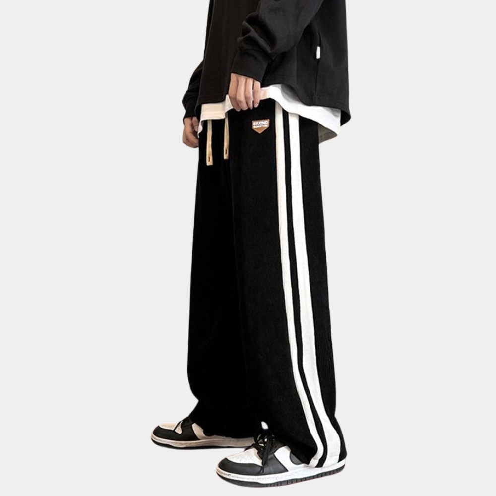 Sweatpants - Gestreifte Herren Jogger mit weitem Bein und lockerer Passform-Schwarz-36-Chaps Herrenmode