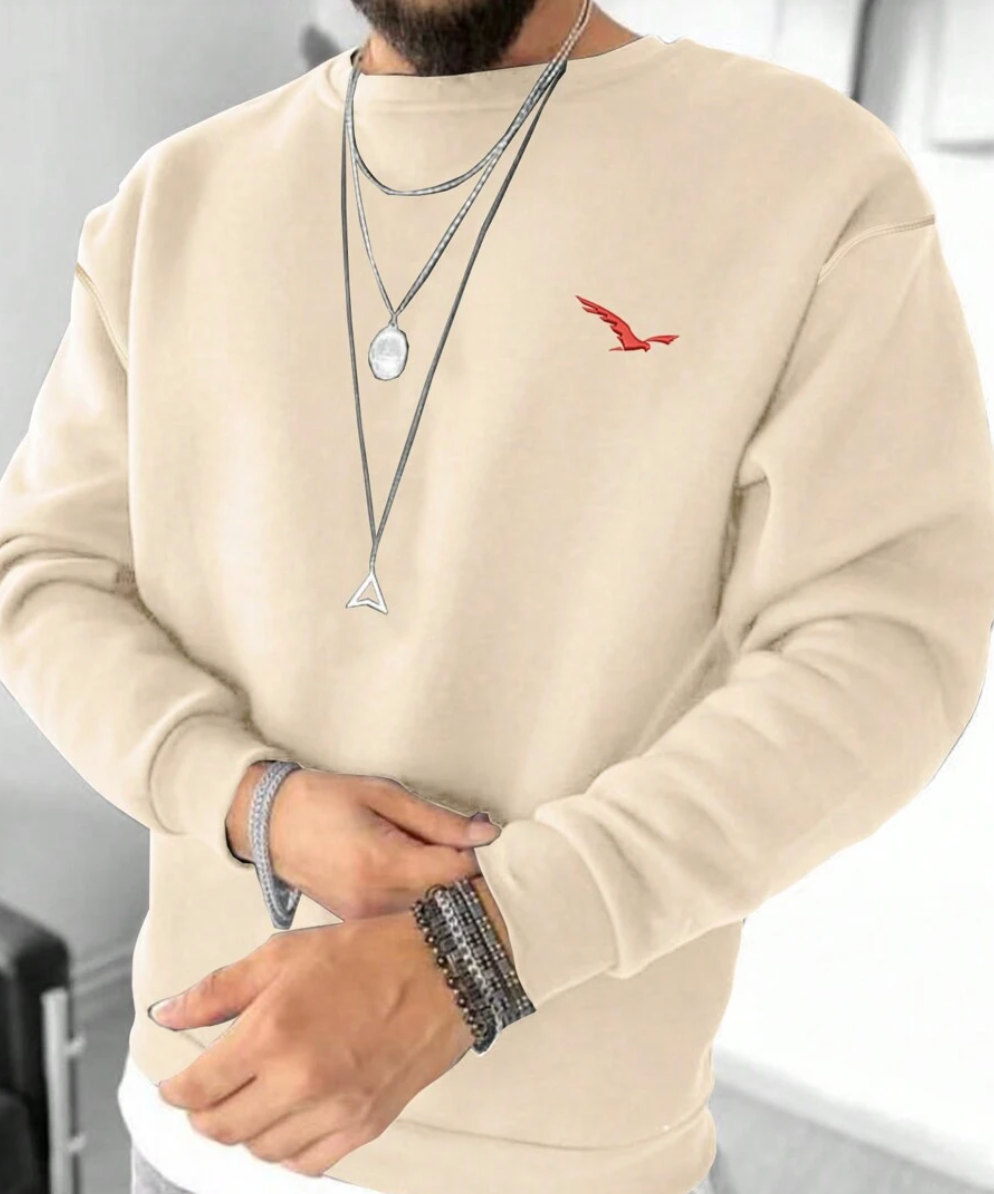 Sweatshirt – Langärmeliger Pullover mit Rundhalsausschnitt für Herren-Beige-XS-Chaps Herrenmode