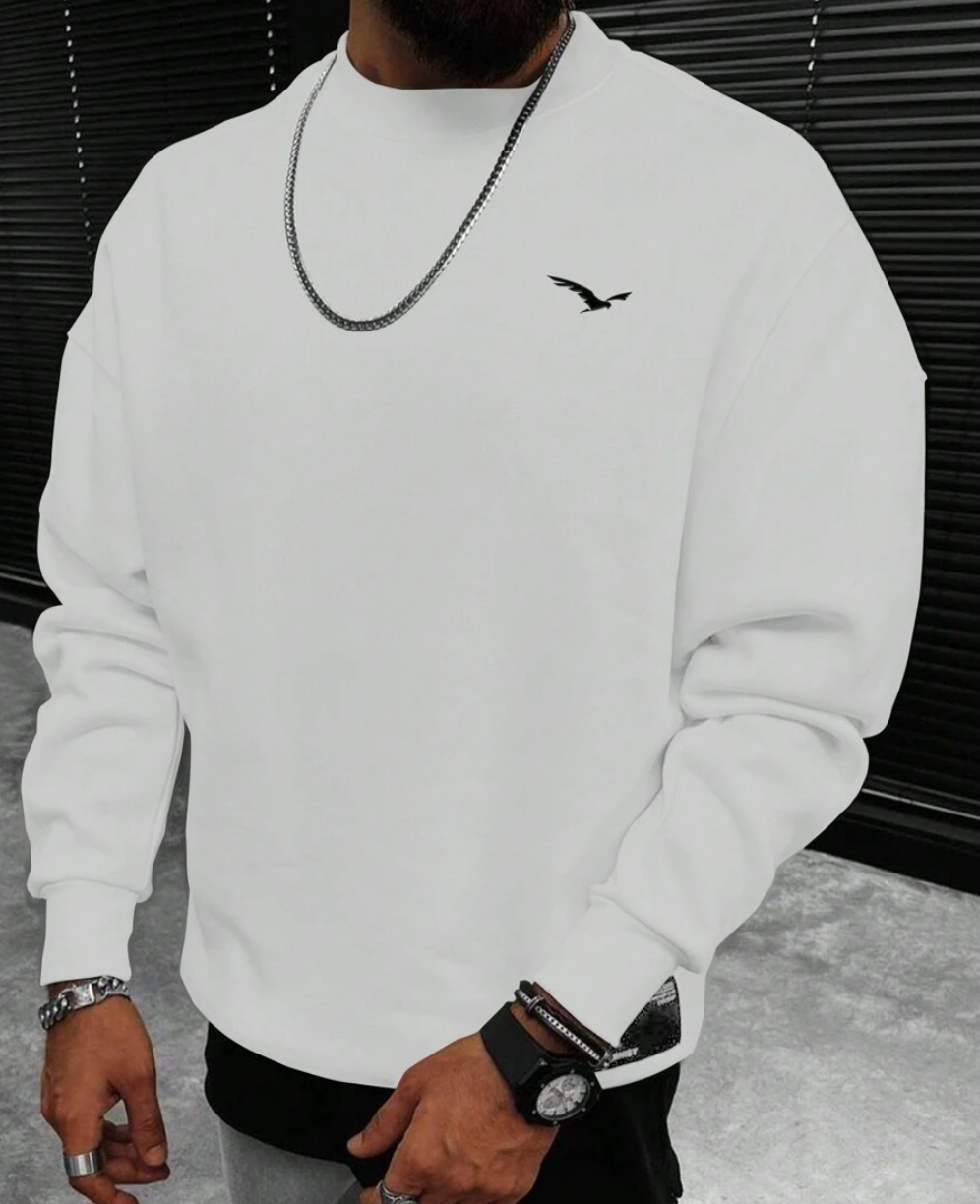 Sweatshirt – Langärmeliger Pullover mit Rundhalsausschnitt für Herren-Weiß-XS-Chaps Herrenmode