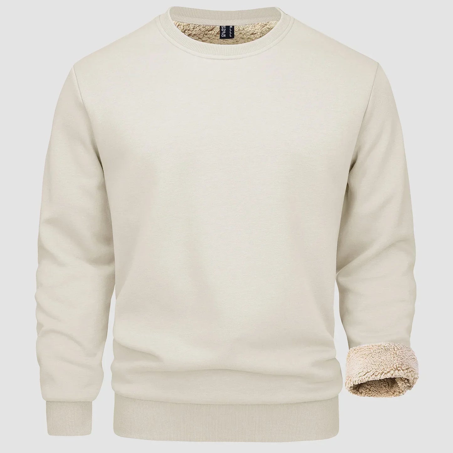 Sweatshirt – Warm – Rundhalsausschnitt – Winterpullover – Fleecegefütterte Sweatshirts für Männer-Beige-S-Chaps Herrenmode