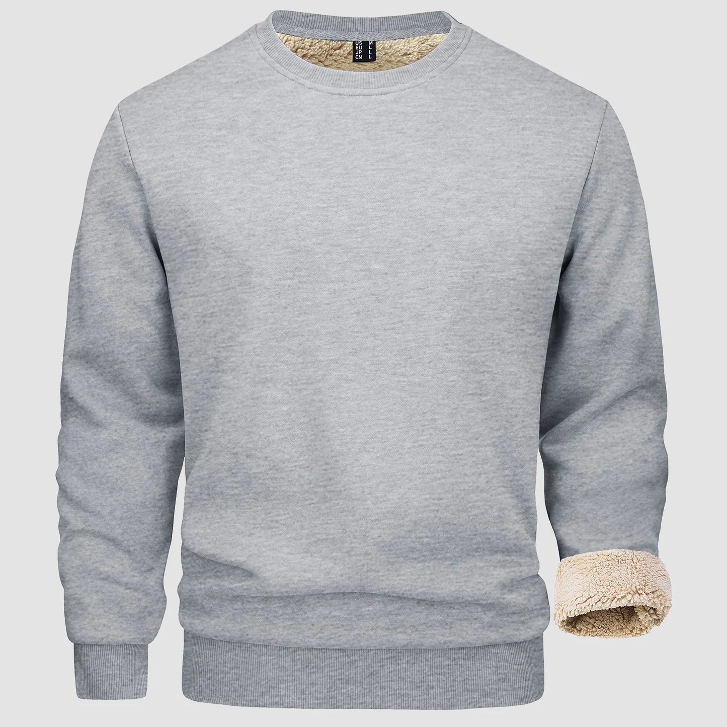 Sweatshirt – Warm – Rundhalsausschnitt – Winterpullover – Fleecegefütterte Sweatshirts für Männer-Hellgrau-S-Chaps Herrenmode