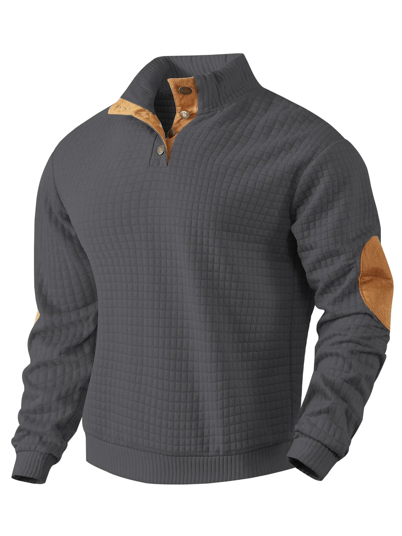 Sweatshirt - Warmer Waffelpullover für Männer mit Ellbogenaufnähern-Grau-S-Chaps Herrenmode