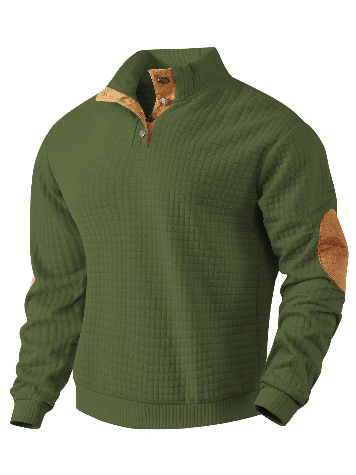 Sweatshirt - Warmer Waffelpullover für Männer mit Ellbogenaufnähern-Grün-S-Chaps Herrenmode
