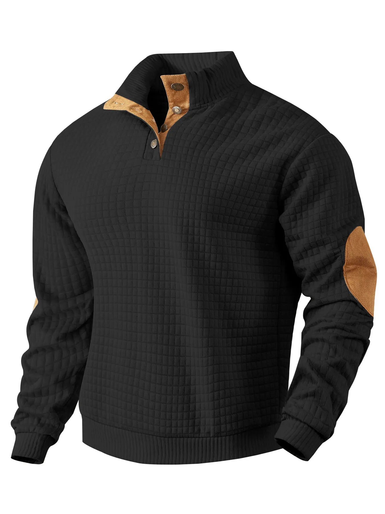 Sweatshirt - Warmer Waffelpullover für Männer mit Ellbogenaufnähern-Schwarz-S-Chaps Herrenmode