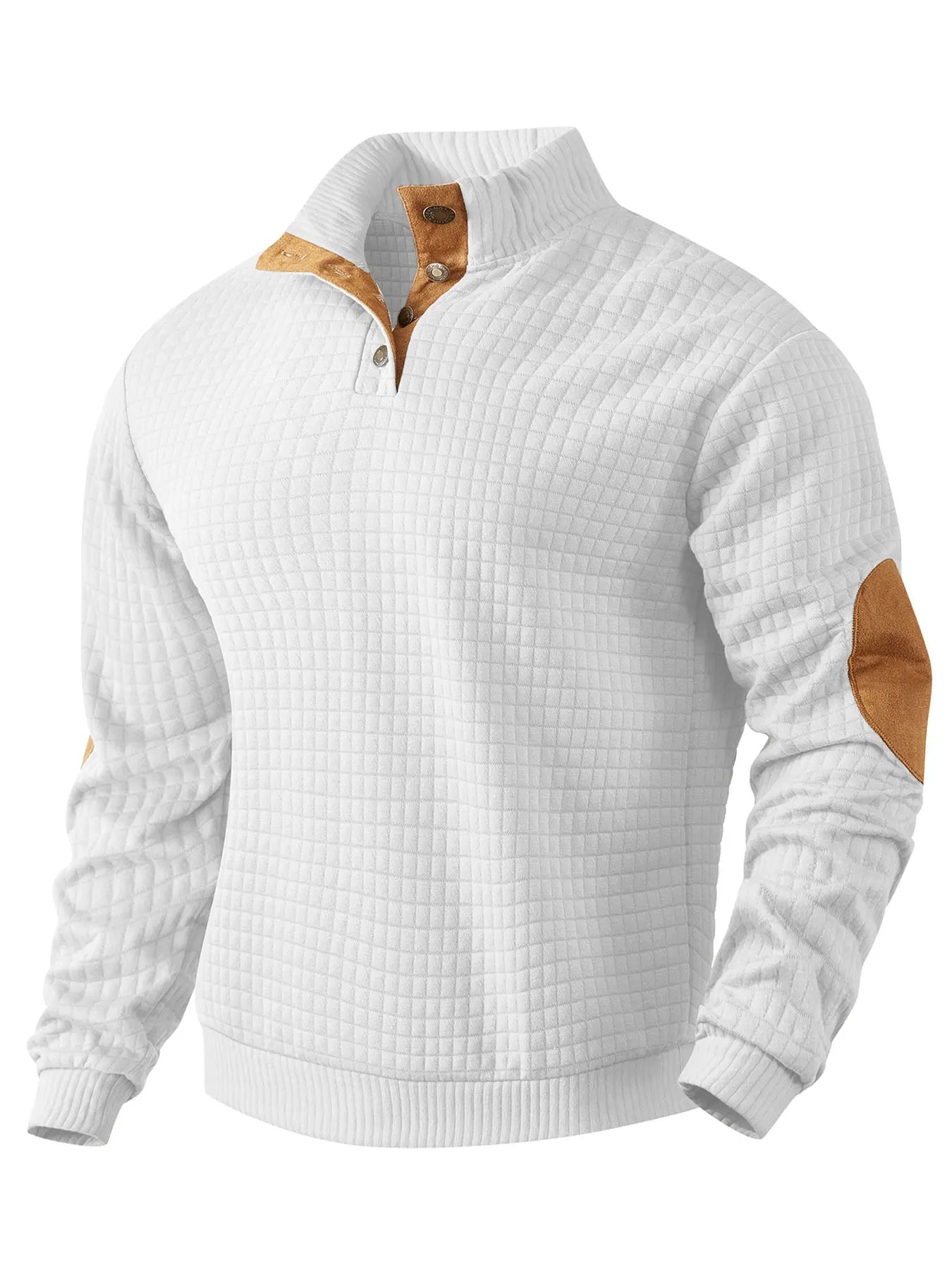 Sweatshirt - Warmer Waffelpullover für Männer mit Ellbogenaufnähern-Weiß-S-Chaps Herrenmode