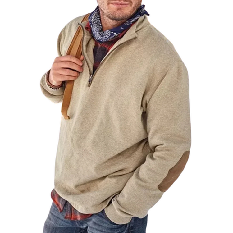 Sweatshirt mit Reißverschluss | Lässig | Ellbogen-Aufnäher | Sweatshirt mit halbem Reißverschluss | Herrenbekleidung-Chaps Herrenmode