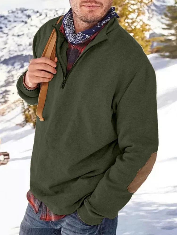 Sweatshirt mit Reißverschluss | Lässig | Ellbogen-Aufnäher | Sweatshirt mit halbem Reißverschluss | Herrenbekleidung-Chaps Herrenmode