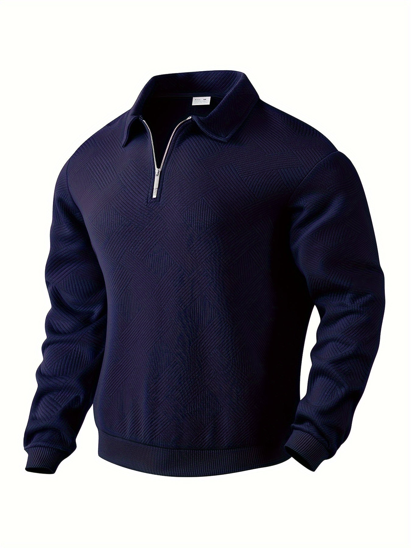 Sweatshirt mit Viertelreißverschluss | Mit Kragen | Normaler Reißverschluss | Herren-Pullover mit halbem Reißverschluss | Herrenbekleidung-Blau-S-Chaps Herrenmode