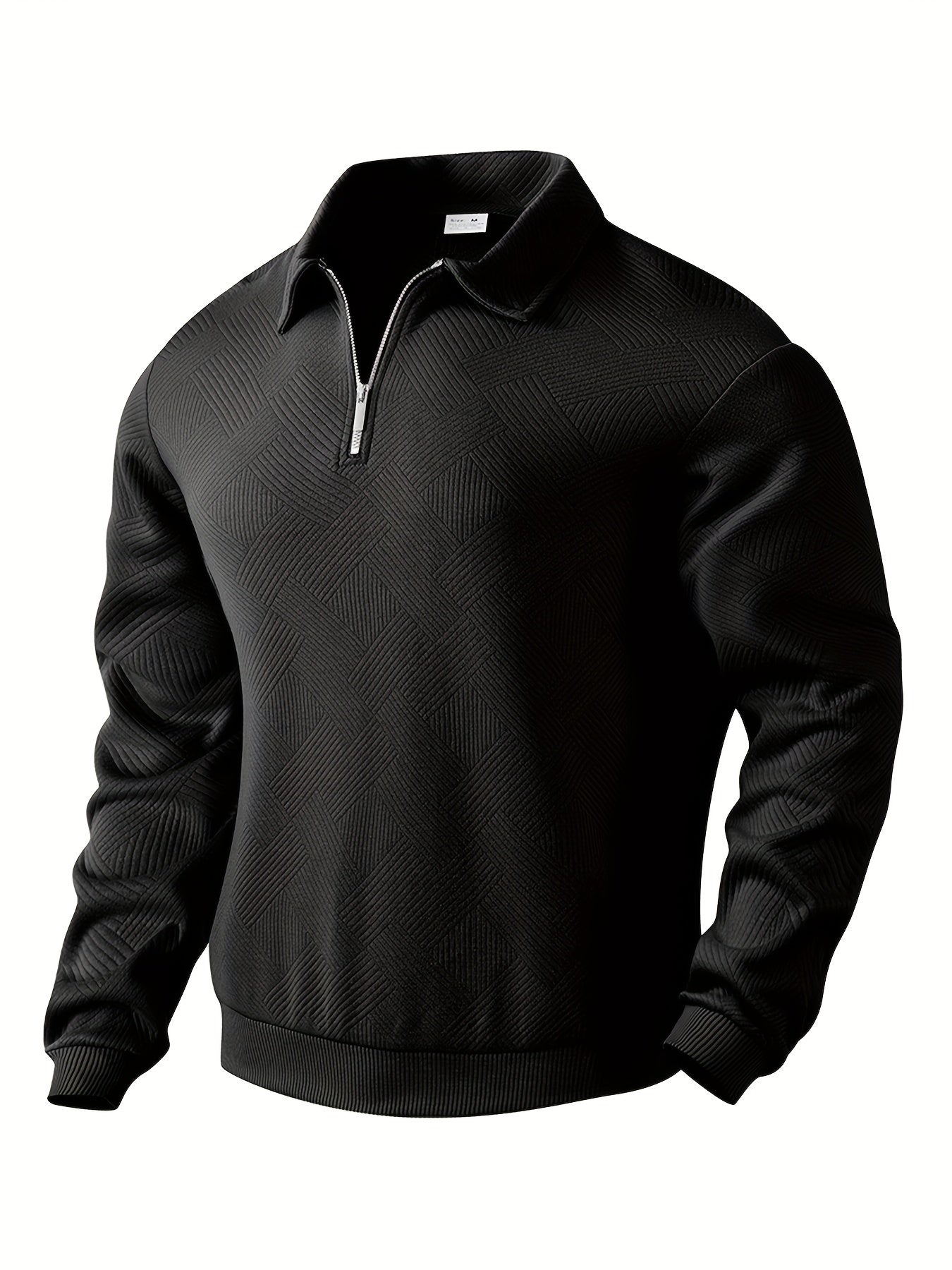 Sweatshirt mit Viertelreißverschluss | Mit Kragen | Normaler Reißverschluss | Herren-Pullover mit halbem Reißverschluss | Herrenbekleidung-Schwarz-S-Chaps Herrenmode