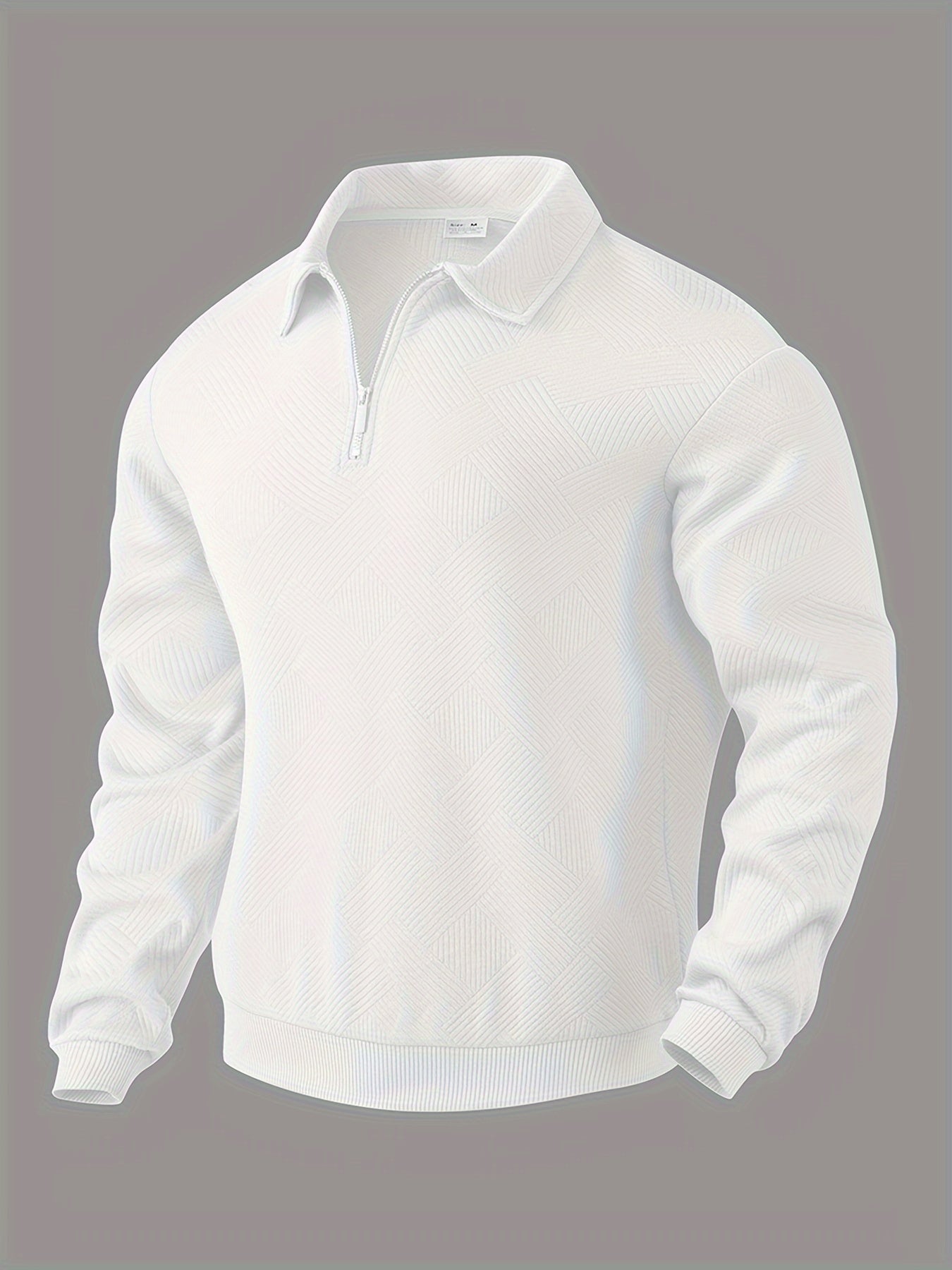Sweatshirt mit Viertelreißverschluss | Mit Kragen | Normaler Reißverschluss | Herren-Pullover mit halbem Reißverschluss | Herrenbekleidung-Weiß-S-Chaps Herrenmode