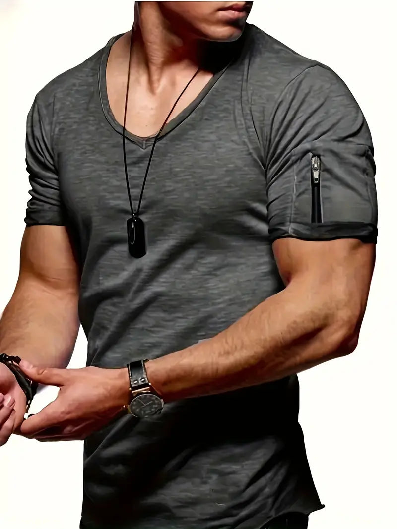 T-Shirt | Casual | Kurzarm | V-Ausschnitt T-Shirt | Herren T-Shirt-Dunkelgrau-S-Chaps Herrenmode