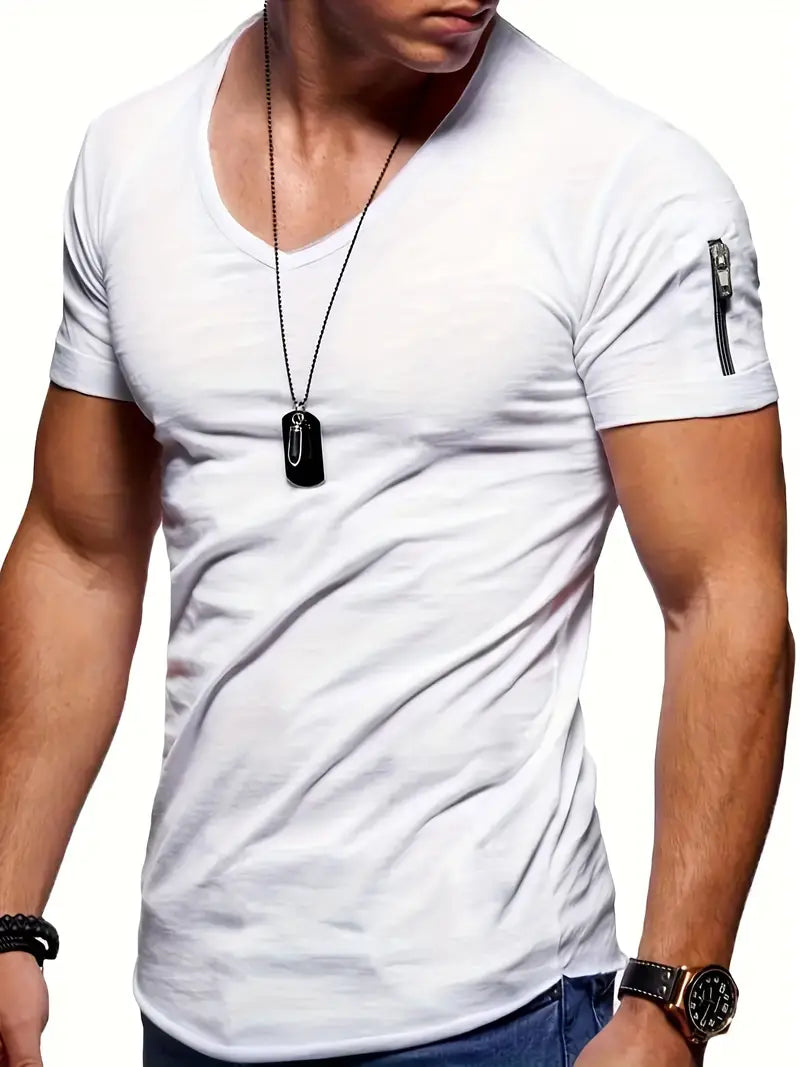 T-Shirt | Casual | Kurzarm | V-Ausschnitt T-Shirt | Herren T-Shirt-Weiß-S-Chaps Herrenmode