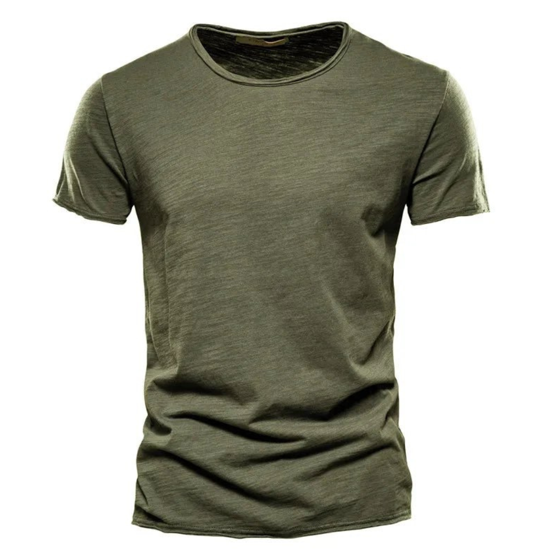 T-Shirt | Freizeit | Kurzarm | Rundhalsausschnitt | Herrenhemden-Armeegrün-S-Chaps Herrenmode
