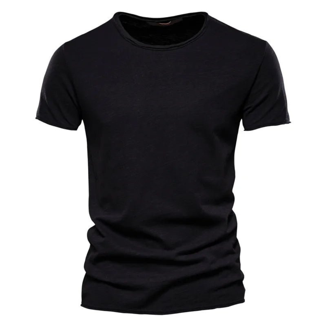 T-Shirt | Freizeit | Kurzarm | Rundhalsausschnitt | Herrenhemden-Schwarz-S-Chaps Herrenmode