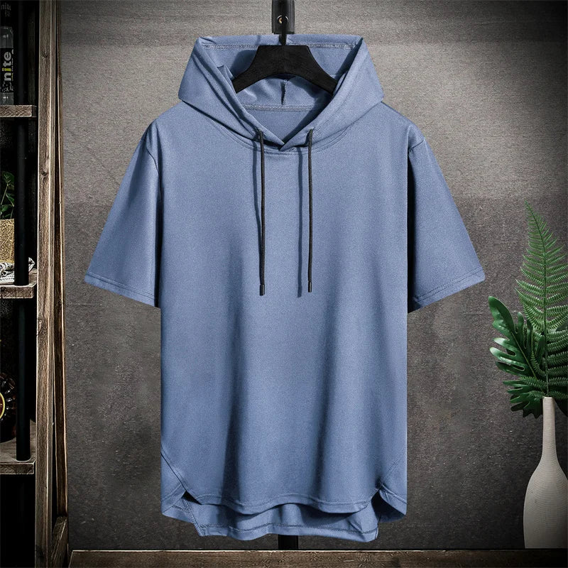 T-Shirt Hoodie - Herren Casual Kordelzug Kurzarm Hoodie-Blau-M-Chaps Herrenmode