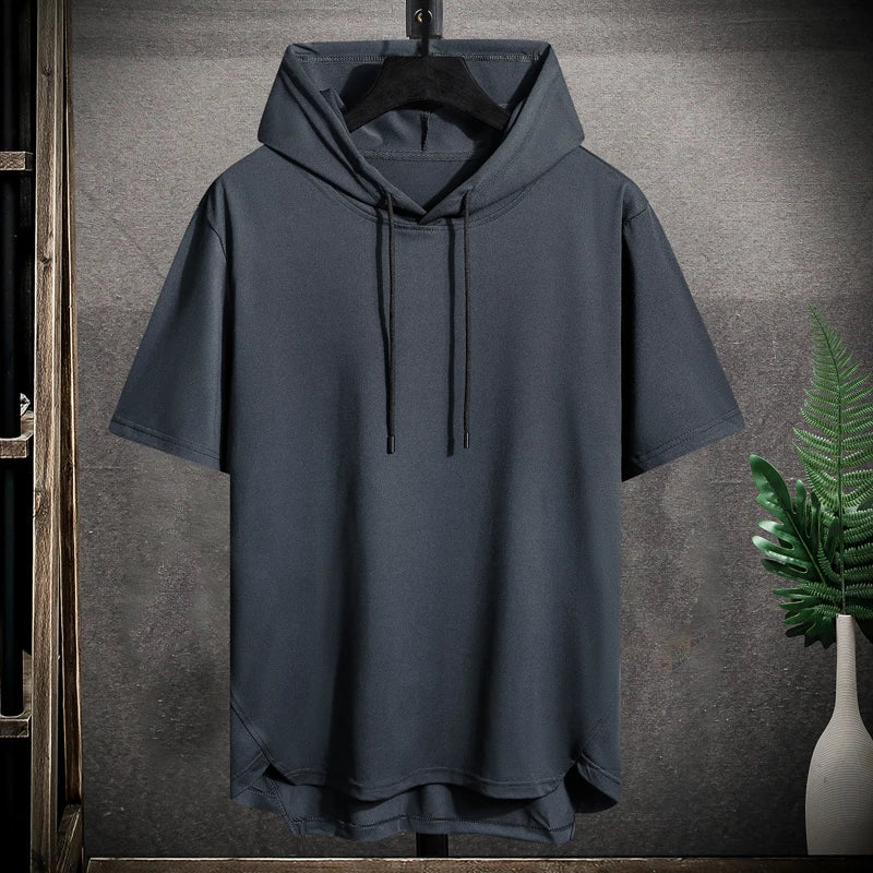T-Shirt Hoodie - Herren Casual Kordelzug Kurzarm Hoodie-Dunkelgrau-M-Chaps Herrenmode