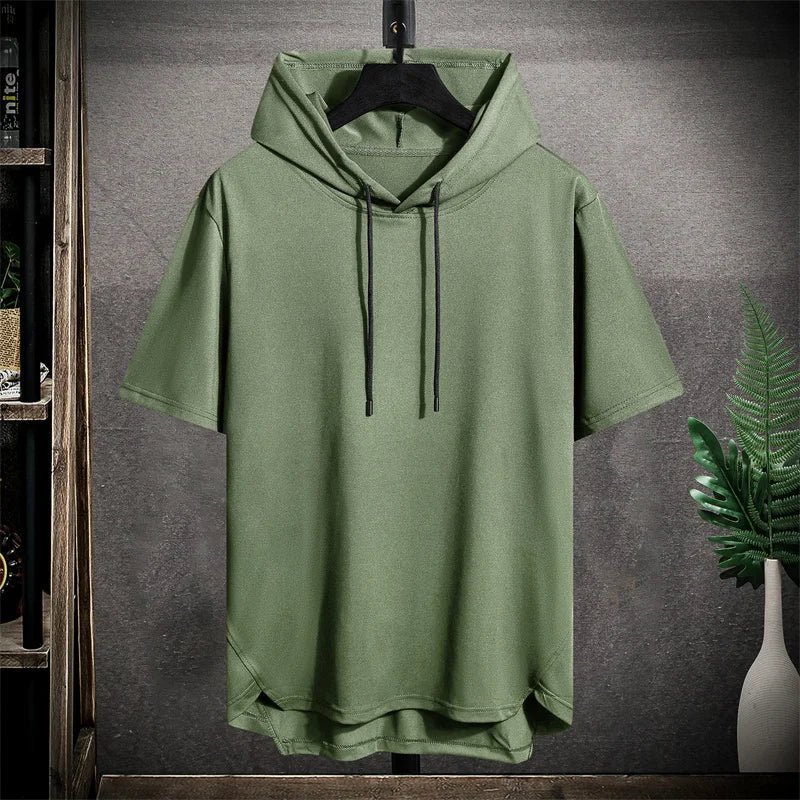 T-Shirt Hoodie - Herren Casual Kordelzug Kurzarm Hoodie-Grün-M-Chaps Herrenmode